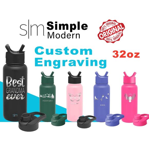 Personalized 32oz Simple Modern Water Bottle, Laser Engraved Stainless Steel Bot - Picture 1 of 8